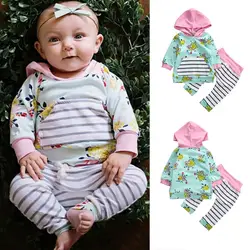 Одежда с цветочным принтом для новорожденных девочек, спортивный костюм, топы с капюшоном + леггинсы, весенний комплект одежды с принтом