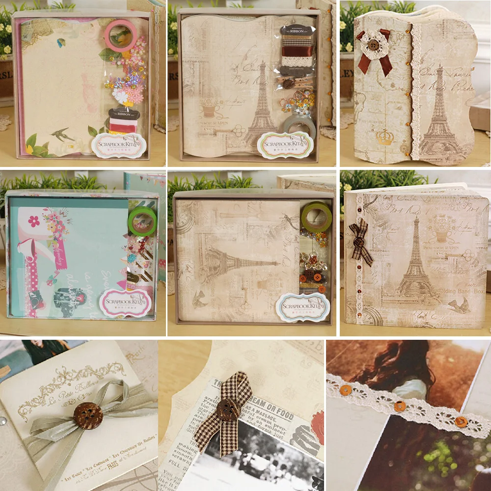Eno Voeux Vintage Photo Album Scrapbook Kit, Complet DIY Scrapbook Kit