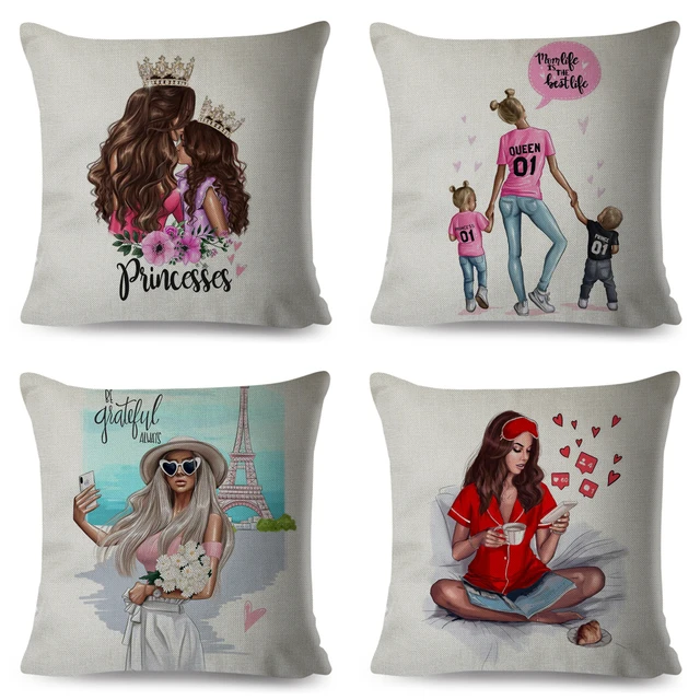 Fashion Cute Cartoon Super Mama Cushion Cover 45x45cm Decorative Mom and Baby Pillow Case for Sofa Home Super Daddy Pillowcase 3