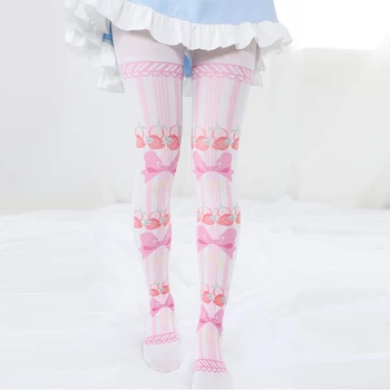 

Pink bowknot strawberry printed lolita tight