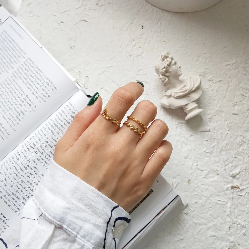 925 Sterling Silver Rings for Women Gold Color Female Ring Wave Opening Ring Adjustable LOVE Wedding Rings Fashion Jewelry6