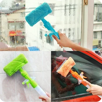 

New Multifunction Car Home Tools Spray Water brush cleaner Glass cleaning brush Glass wiper window cleaner with Cloth Pad 3 Colo