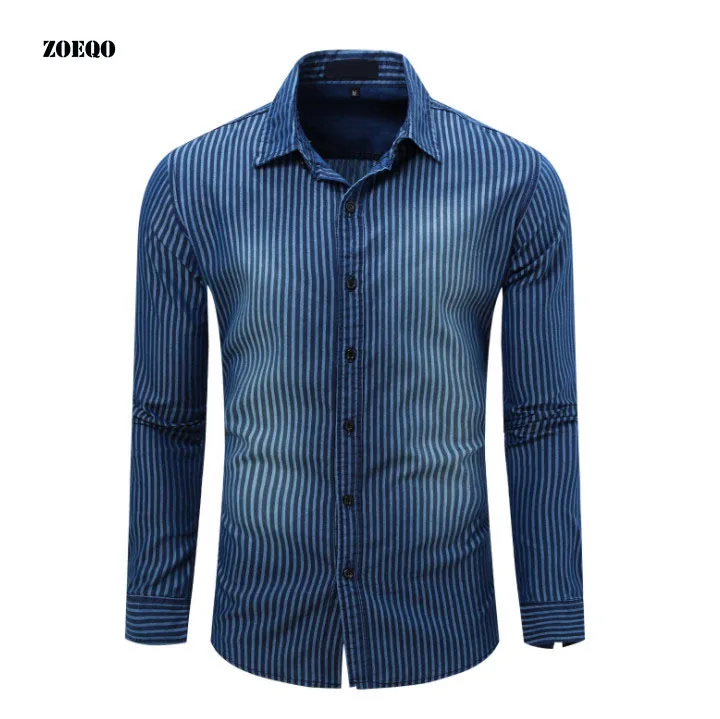 

Men's Striped long-sleeved denim shirt Male Long Sleeve high quality Comfortable Casual Shirt Camisa For Man camisa masculina