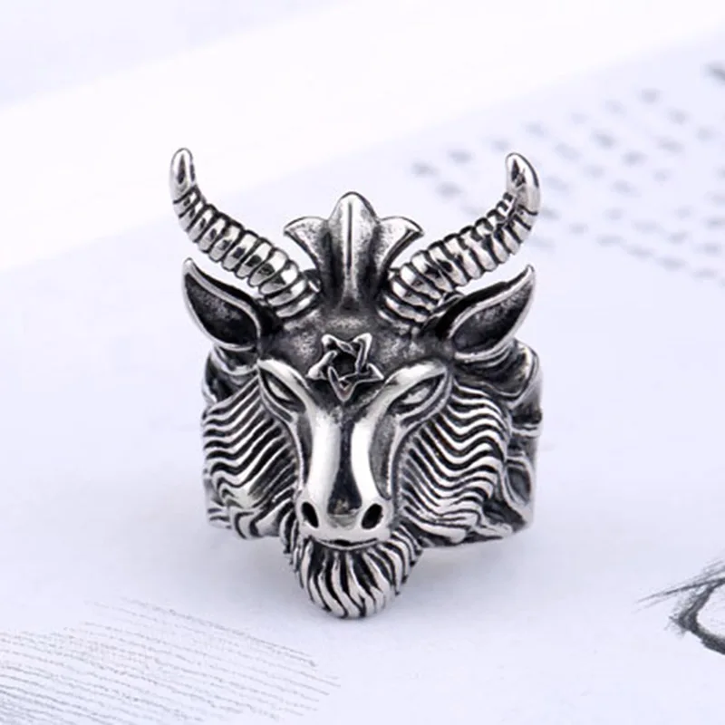 KUNIU-New-Style-Stainless-Steel-Satan-Worship-Baphomet-Ram-Aries-Zodiac-Sheep-Goat-Head-Horn-Biker (2)