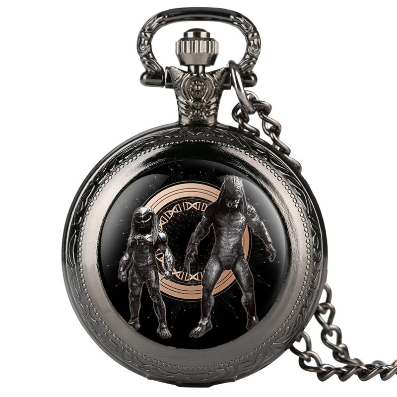 

Alien VS. Predator Grid Alien Warrior Alien Xenomorph PVC Action Figure Quartz Pocket Watch Chain Necklace Pendant Souvenir Gift