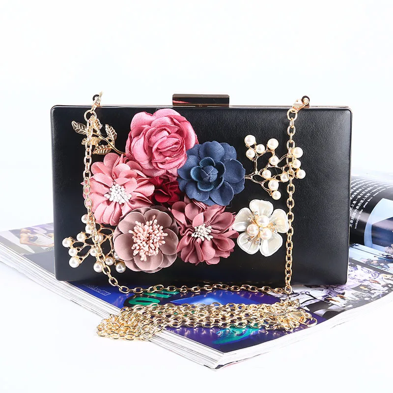 Beautiful Women Evening Bag Flower Beaded Small Day Clutch Evening Bag With Chain Shoulder Handbags Leather Metal Purse Beautiful Women Evening Bag Flower Beaded Small Day Clutch Evening Bag With Chain Shoulder Handbags Leather Metal Purse