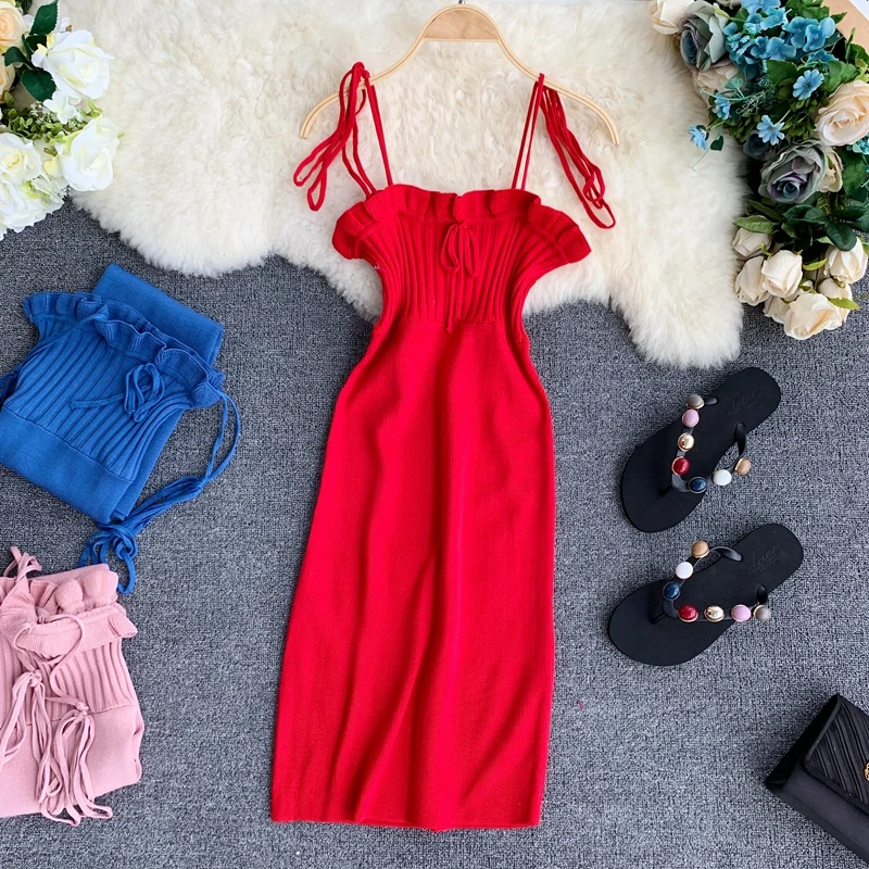 Женское трикотажное платье ALPHALMODA с оборками и высокой талией Пляжное