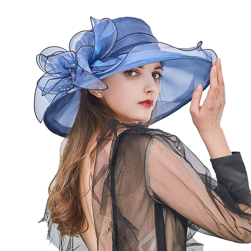 

Fashion Ladies Hats 9 Colors Summer Hat With Big Flower Floral Elegant Sun Hat for Women Church Vintage Hat M02