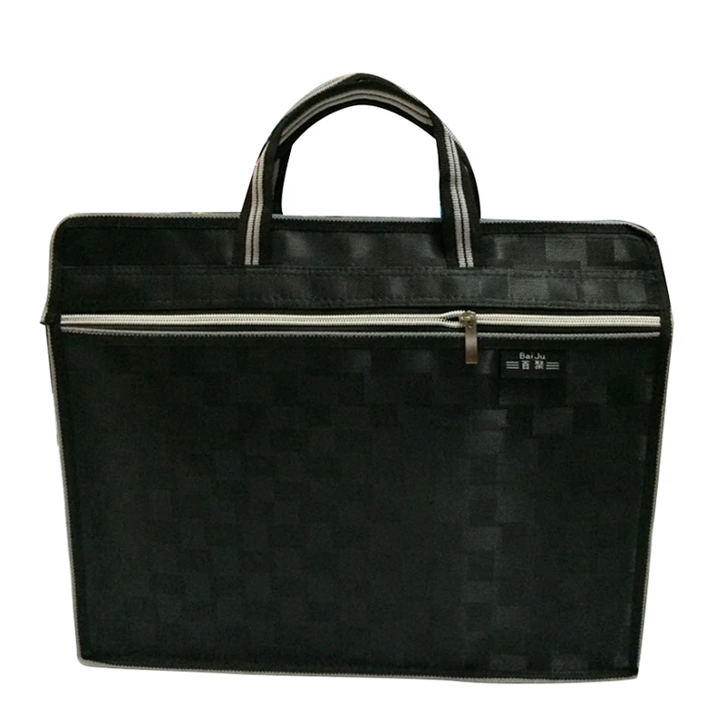 

5PACKS Hot Bai Ju B4 knitted fabric double zip file package briefcase handbag zipper file bag black