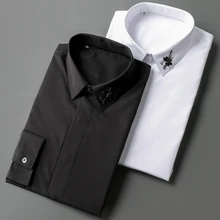 

New Stereo embroidered 2018 spring summer new style high-end business shirt men Funny String Waist Long Sleeve Shirts