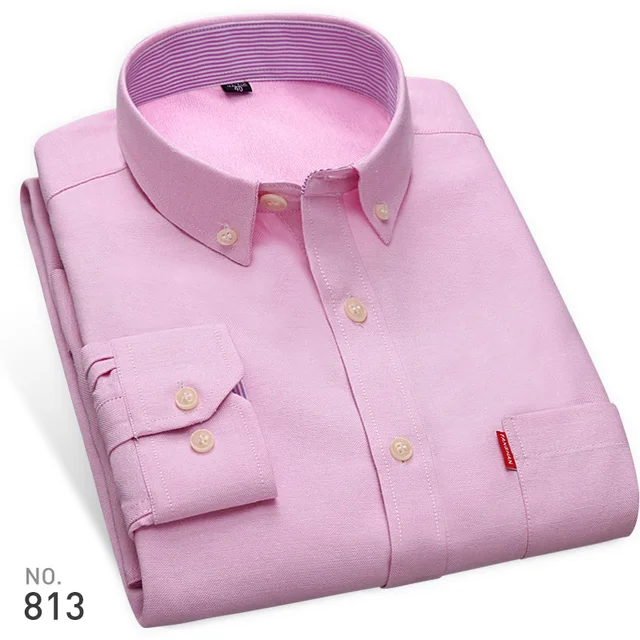 Men's Solid Color Oxford No iron Casual Shirts Striped in Collar Brand