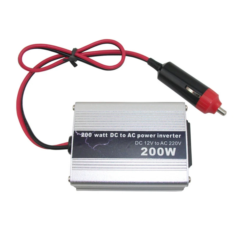 High Conversion Rate 200W Car Power Inverter DC12V To AC220V Aluminum Alloy Home Converter Booster Silver Cigarette Lighter4