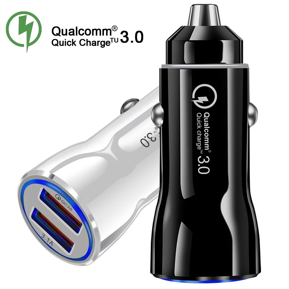 

3.0 Car Charger Mobile Phone Dual USB Charger Qualcomm Quick Charge 3.1A Fast Charging Adapter for smart phone