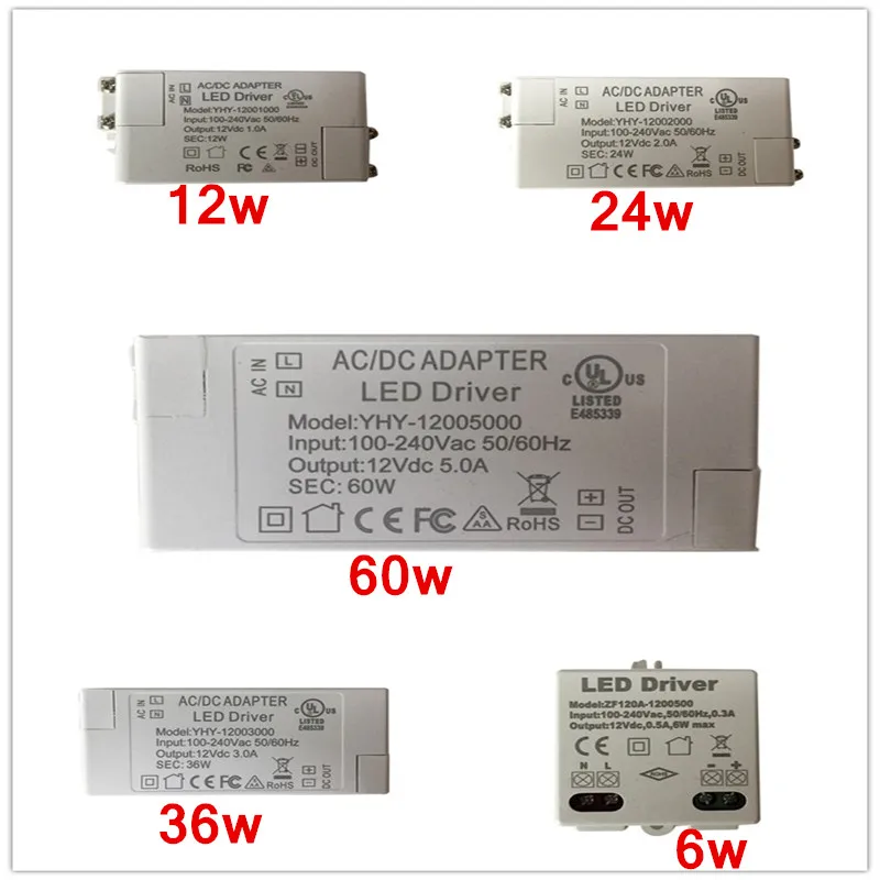 

1 PC LED Driver AC 110V 220V to DC12V Led Power Adapter Transformers for LED Strip 6W 12W 24W 36W 60W Power Supply