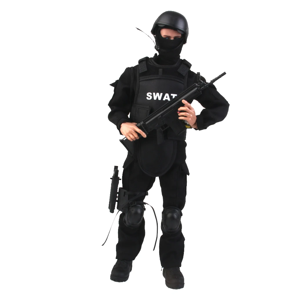 1/6 Scale 12 inch Military Soldier Army Combat Man Action Figure Playsets in Black ACU (Included Assorted Accessories)