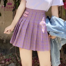 Женская плиссированная юбка весна лето Харадзюку каваи консервативный Стиль Высокая талия клетчатые юбки женские японская школьная форма