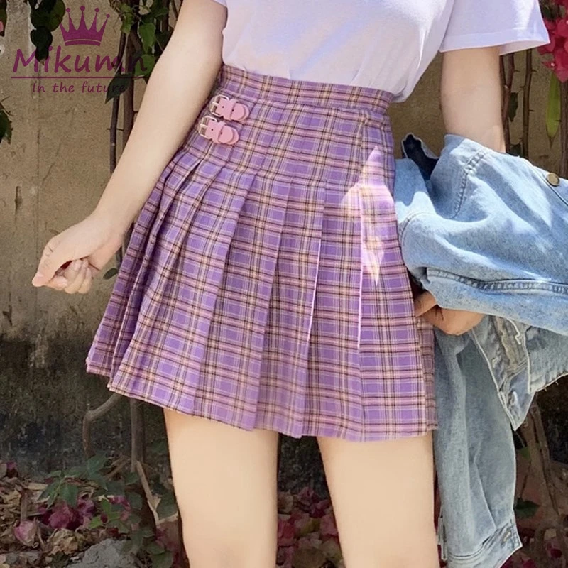 

Women Pleated Skirt 2019 Spring Summer Harajuku Kawaii Preppy Style High Waist Plaid Skirts Female Japanese School Uniforms