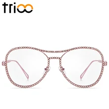 TRIOO модные розовые женские очки декоративный кристалл стиль оправы для очков прозрачные стекла больших размеров оптические очки аксессуары