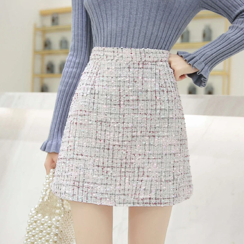 

2018 Womens Autumn Winter High Waist Skirt Elegant Knitted Mini Skirts Streetwear Plus Size Warm Short Skirts Women Jupe Femme