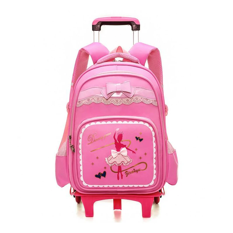 

Fashion Trolley School Bag For Girls 6 Wheels Children School Bags Waterproof Latest Removable Travel Luggage Book Bags For Kids