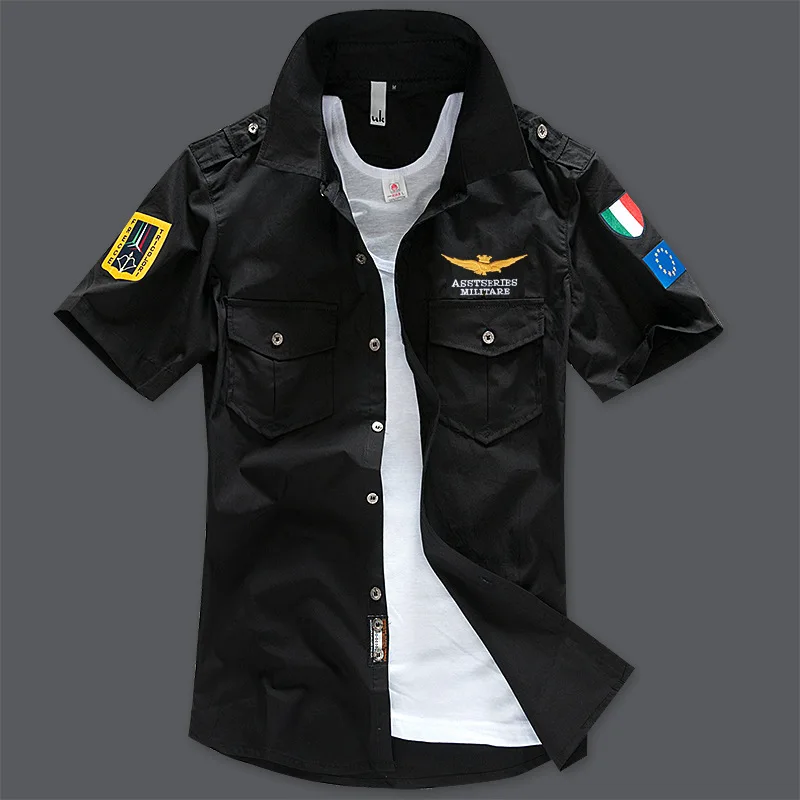 New 6XL Military Men's Short Sleeve Shirts Summer Fashion Embroidered High Quality Cotton Air Force