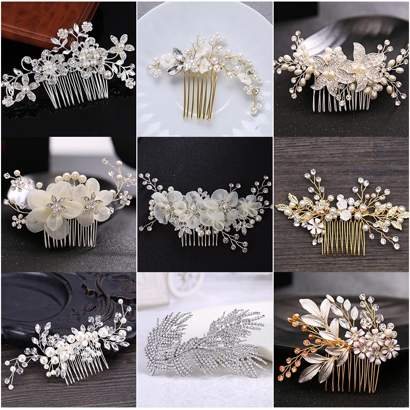 

Hair Combs Pearl Crystal Handmade Gold/Silver Bridal Combs Wedding Hair Jewelry Accessories Leaf Style Women Headwear Decoration