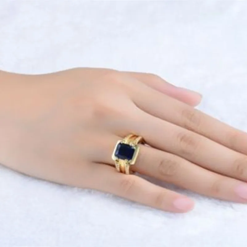 2018 Fashion Blue Stone Gold Color Rings For Women Man Party Wedding Ring Hang Jewelry Size 8 9 10 11