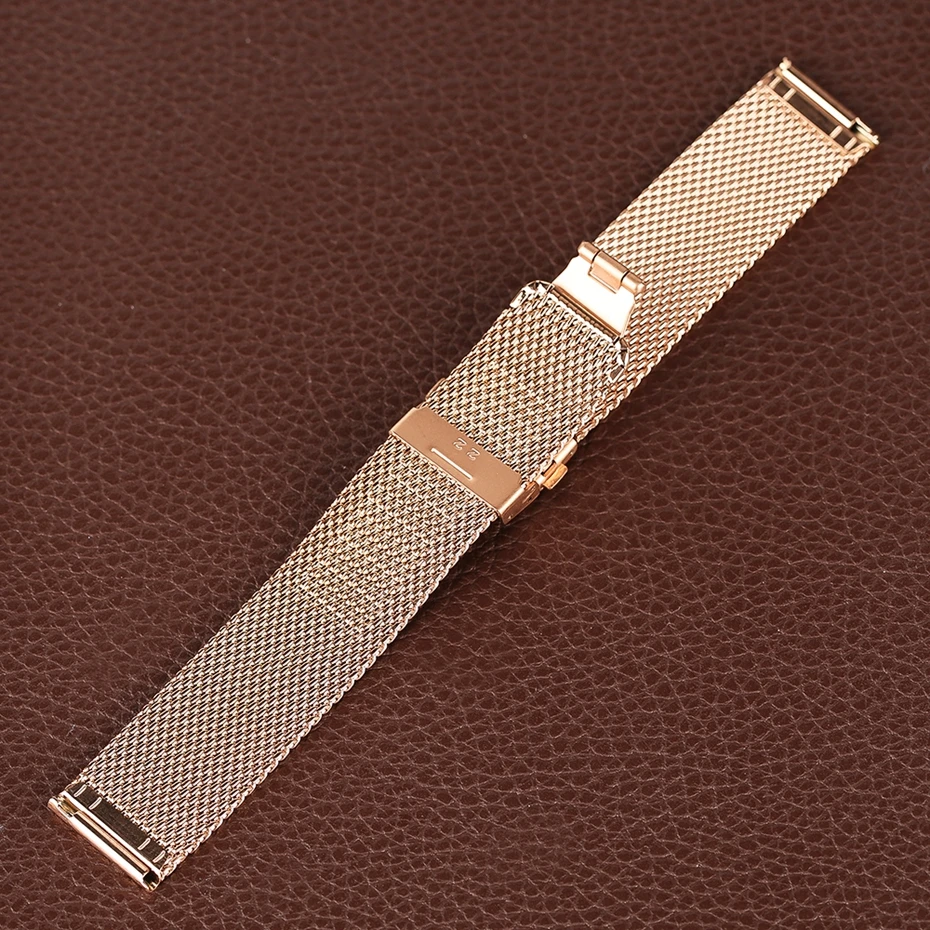 18mm20mm22mm Luxury Rose Gold Watch Band Hook Buckle  Stainless Steel Rose Mesh Band Strap Gifts (2)