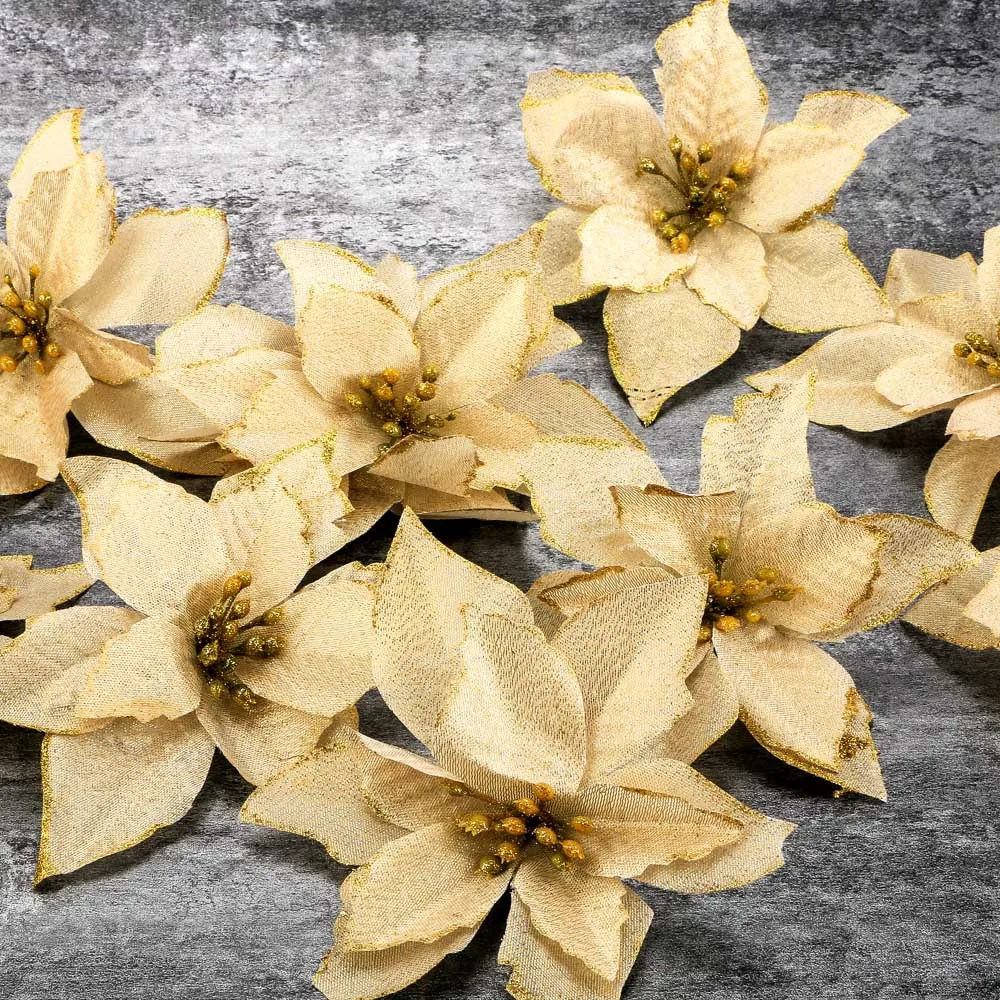 

10PCS Artificial Glitter Flowers Christmas Decorations Gold Red Rattan Pendant Christmas Tree Ornaments For Home New Year Decor