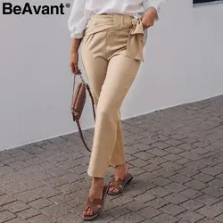 BeAvant Высокая талия sash женские повседневные брюки лето хаки офисные женские эластичные капри брюки 2019 модные весенние обтягивающие брюки