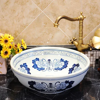 

Blue and white antique chinese ceramic colored bathroom basin hand wash bowls lavabo sink Bathroom sink Chinese art Basin