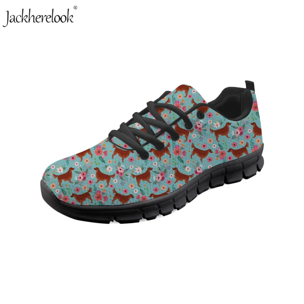 

Jackherelook Women Mesh Sport Shoes Irish Setter Flower Printing Light Running Shoes for Teenager Girls Outdoor Lace Up Sneakers