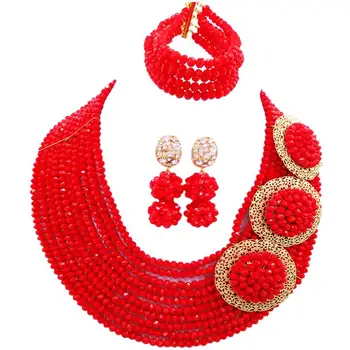 

Handmade Opaque Red Engagement Women Crystal Beads Necklace Earrings Bracelet Sets 10C-C3PH-11