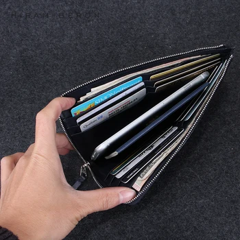 

Hiram Beron Leather Clutch Purse Man Business Passport Long Wallet for Men Real Cow Leather Zipper Large Capacity Card Wallet