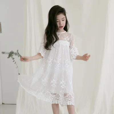 Кружевное платье для выпускного вечера для девочек-подростков милые детские платья принцессы нарядное платье с длинными рукавами для свадьбы, одежда для девочек 10,12, 16 лет - Цвет: whiteD