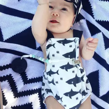 

Newborn Toddler Infant Baby Girls Boys Shark Sleeveless Condole Belt Body Suit Jumpsuit Clothes Outfits Baby Leotard