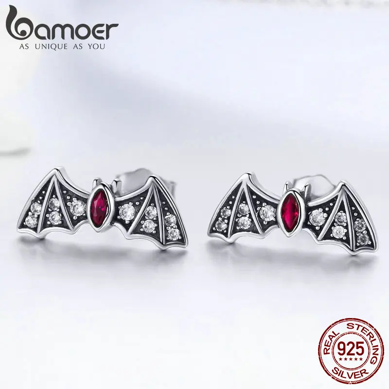 

BAMOER Genuine 925 Sterling Silver Mysterious Bat Dazzling CZ Stud Earrings for Women Fashion Earrings Jewelry Gift GAE004