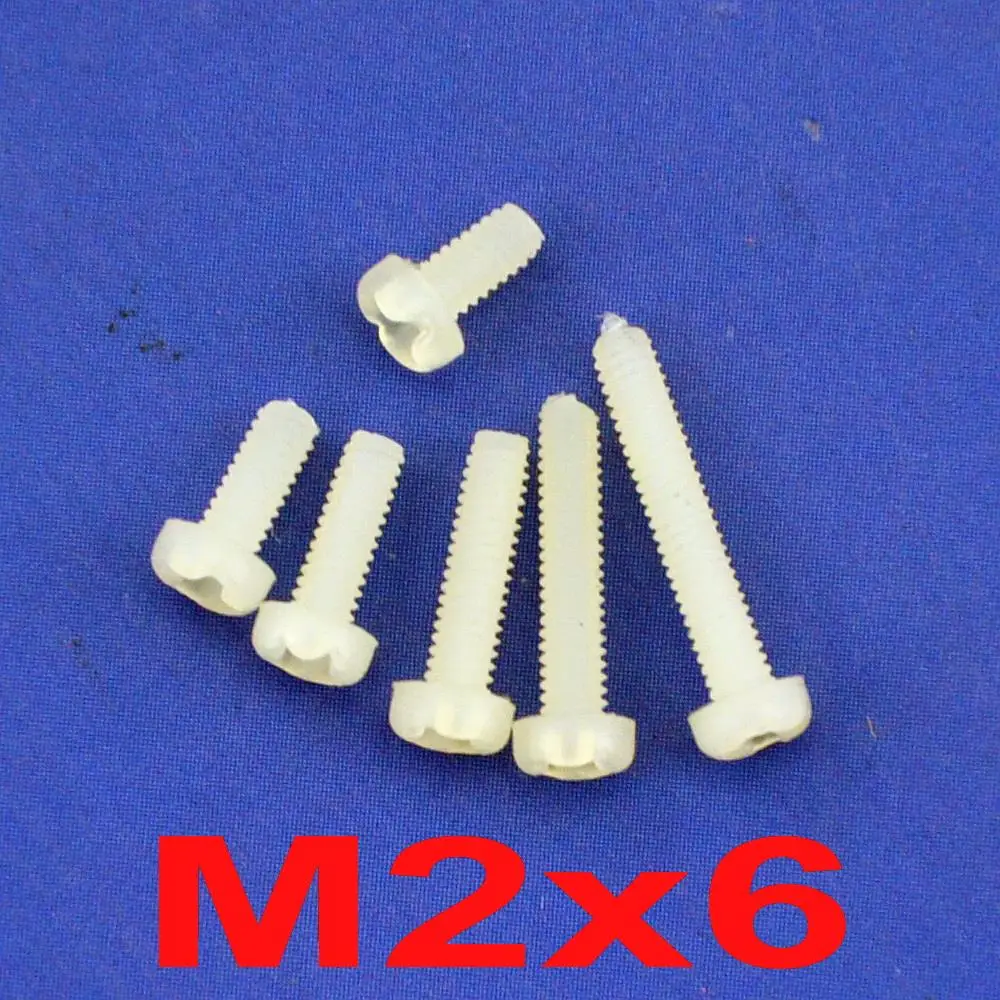 (100 pcs/lot ) Metric M2 x 6mm Nylon Phillips Pan-Header Screw.