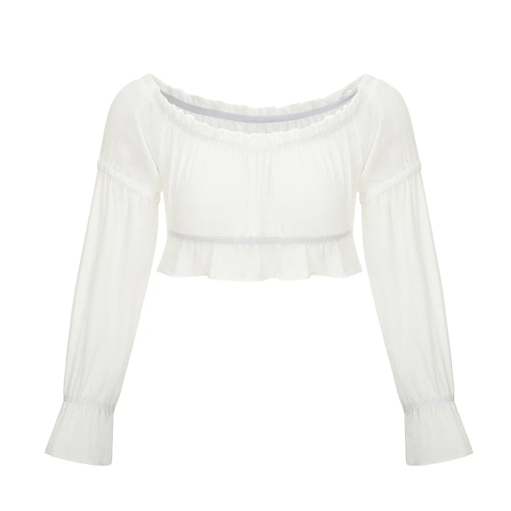 Элегантная женская блузка с открытыми плечами рубашка оборками и расклешенными