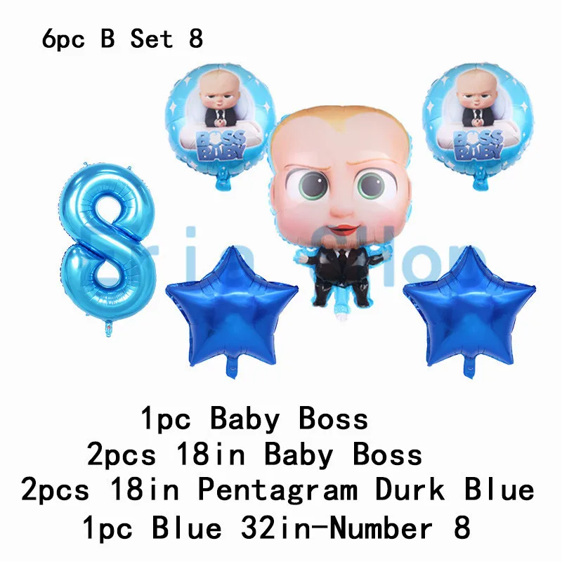 Boss baby на 1-й День Рождения Декоративные столовые принадлежности кружки, тарелки, салфетки 32 дюйма большие воздушные гелиевые шары с цифрами для душа - Цвет: 6pc Baby Start 8