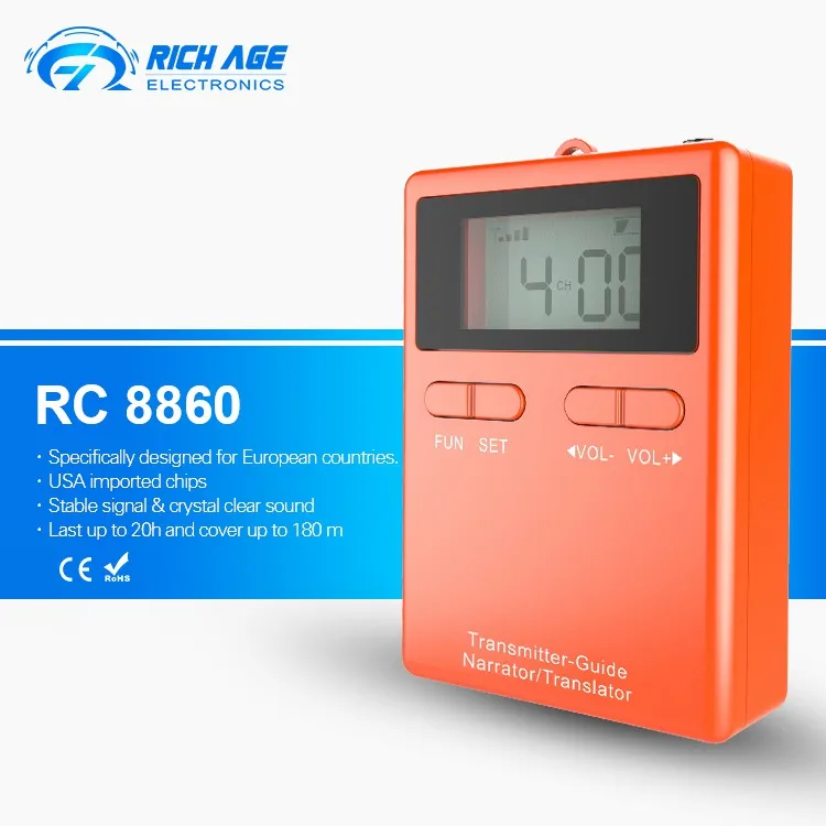 RichiTek беспроводной аудио гид система Mic 1 передатчик+ 1 приемник для Hajj и Umrah с конденсаторным микрофоном - Цвет: Orange