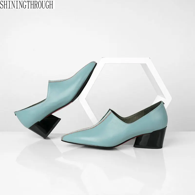 

Genuine Leather women Shoes Low Heel Women Shoes squae Heel Black Shoes Office Lady dress casual Shoes