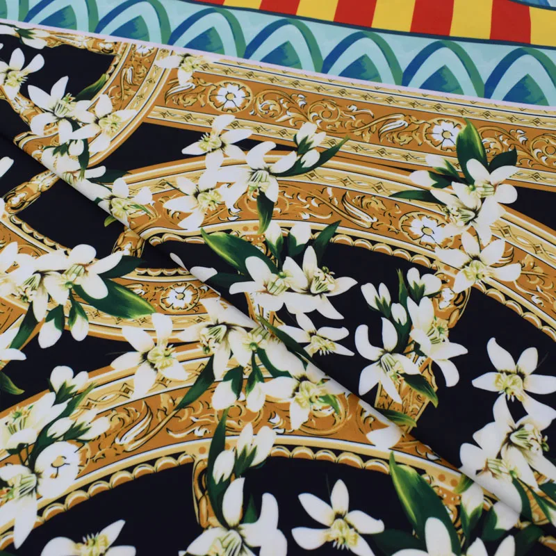 

Jasmine windmills Sicily vacation wind digital painting stretch satin fabric for summer dress telas tissu tecido shabby chic DIY