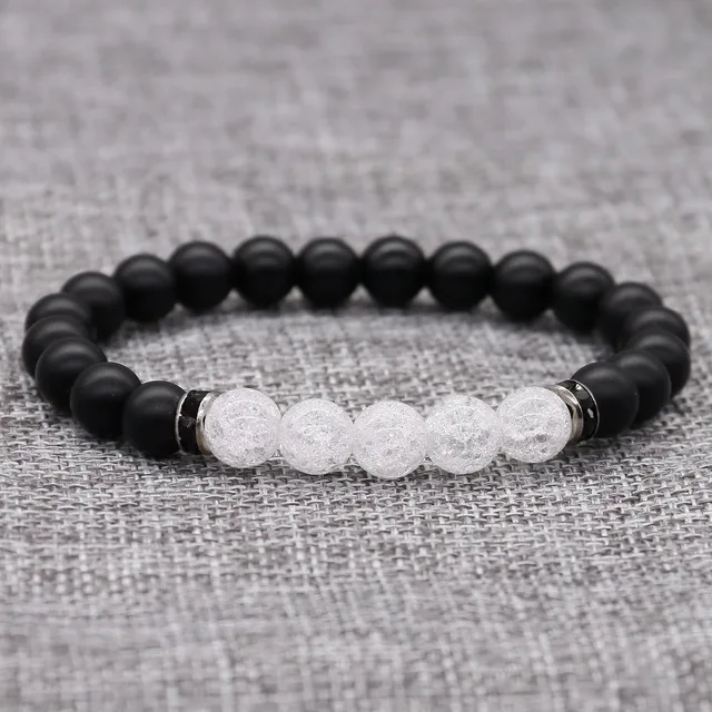 Fashion 8mm Black Matte Beads With White Ed Crystal Bracelet Fashion 8mm Black Matte Beads With White Ed Crystal Bracelet For Womens Men Yoga Lover Rhinestone