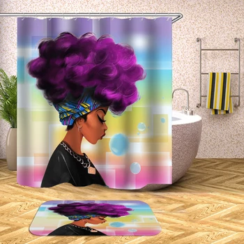 

Art Design Polyester Bath Curtains Graffiti Art Hip Hop African Girl with Black Hair Big Earring Modern Bathroom Shower Curtain