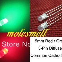 100 шт 5 мм Диффузионные Dual Bi-Цвет красный/зеленый ярко-3-контактный Led общий анод СИД лампа