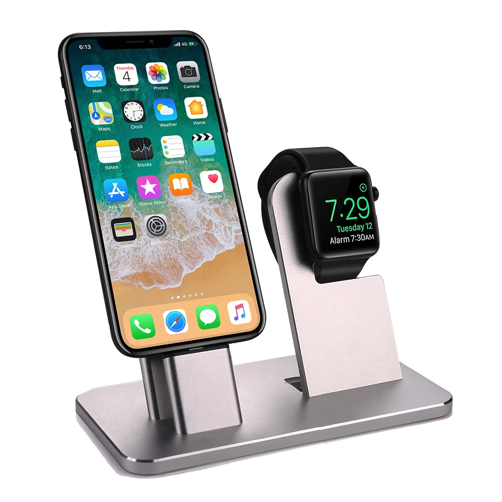 

2 In 1 Aluminium Holder Detachable Desktop Charging Stand Bracket For Apple Watch For iPhone Cell Phone Tablet