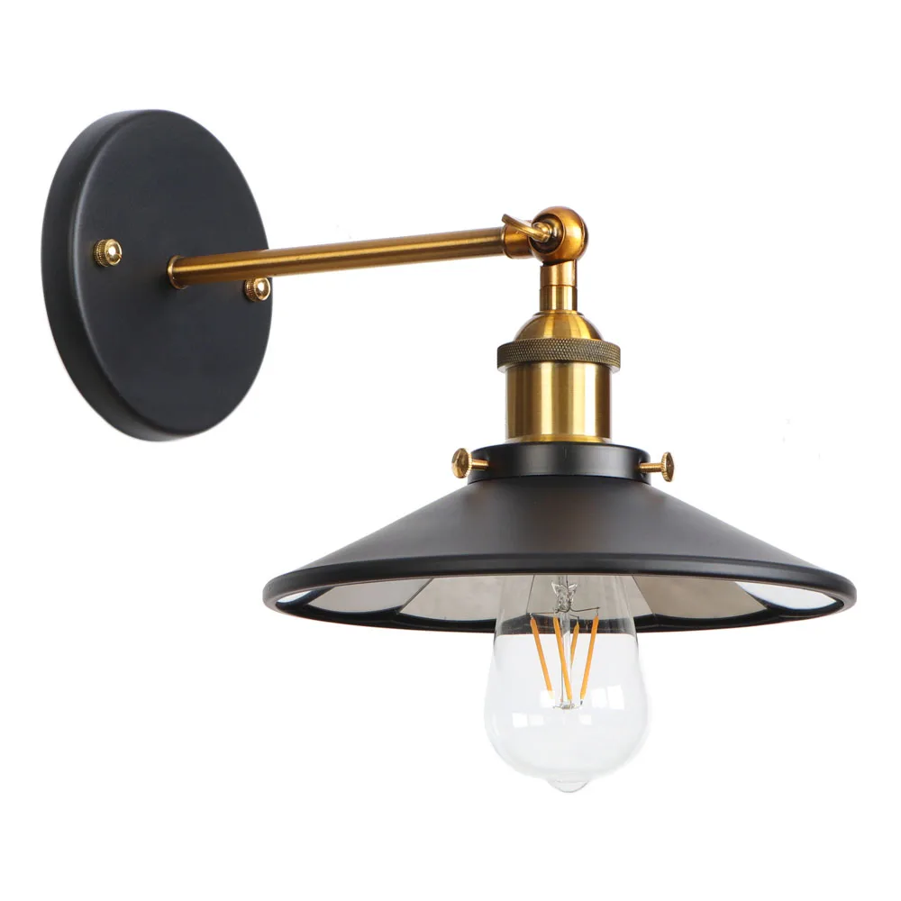 

American Village Wall Lamp E27 Bulb with lampshade Iron Industrial restaurant led wall lamp bar Bedroom wall light RWL0018