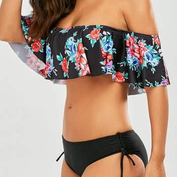 

2018 New Women Holiday Off the Shoulder Floral Bikini Push-up Bikini Set Bandage Padded Swimsuit Bathing Suit Swimwear