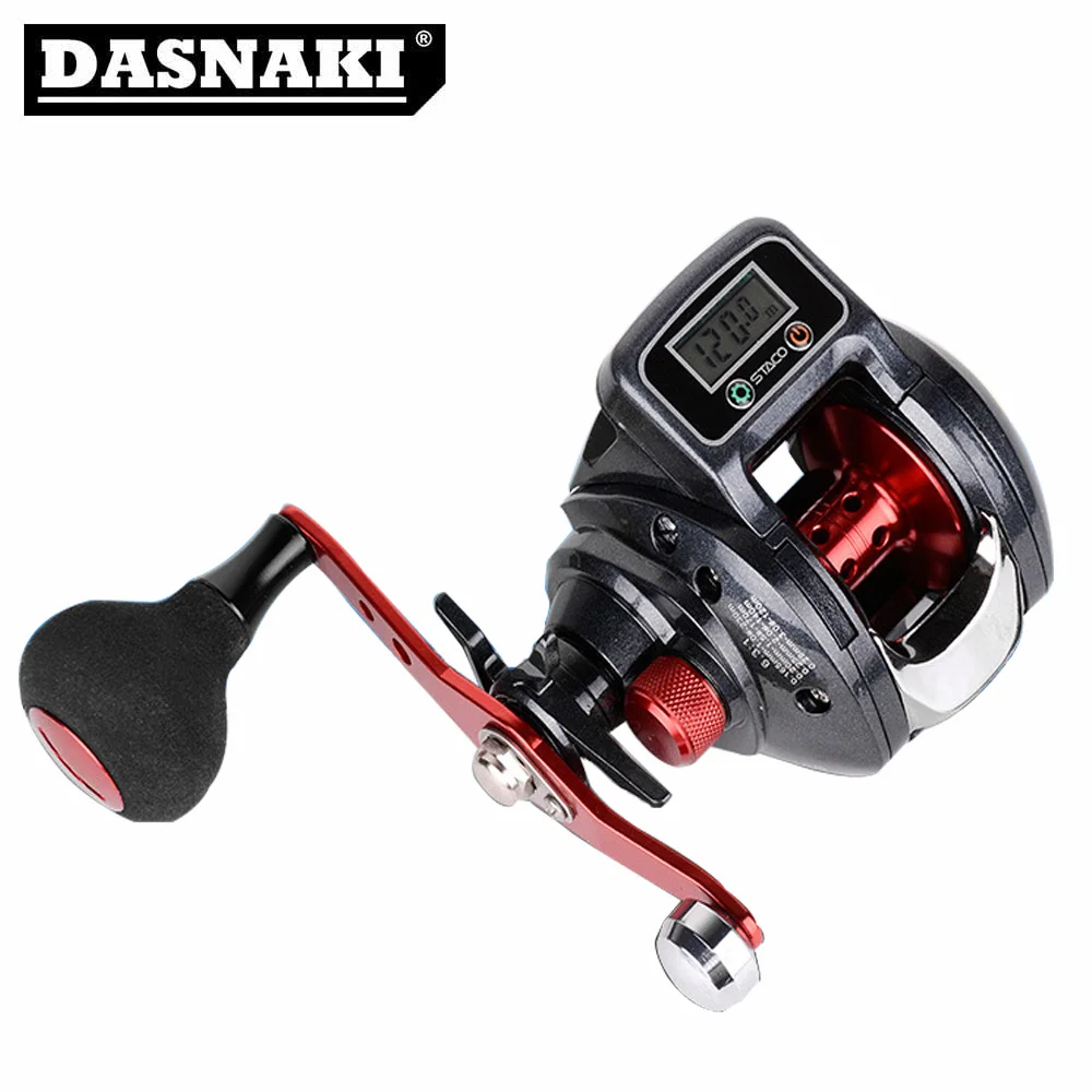 Baitcasting single handle fishing reel with electronic display line